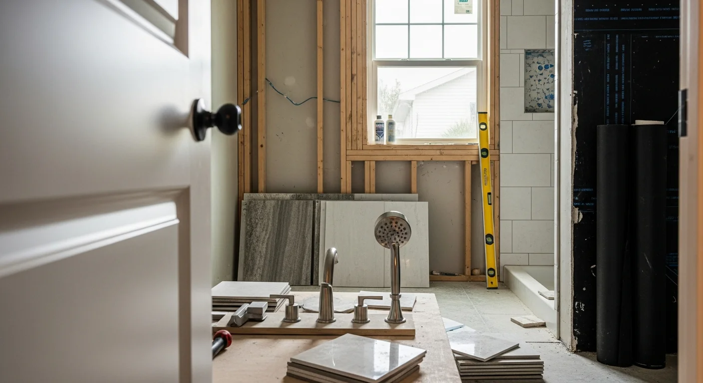 A remodeled bathroom in a Neptune Beach, FL home featuring a walk-in tile shower, updated vanity, and moisture-resistant flooring. The finished space reflects a clean, functional layout suited to coastal living.
